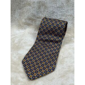 Brooks‎ Brothers Makers Silk Necktie Blue Gold Geometric Men's Dress Tie